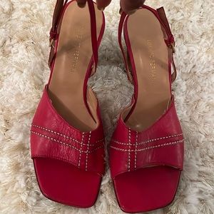 Alberto Fermani red leather strap sandals